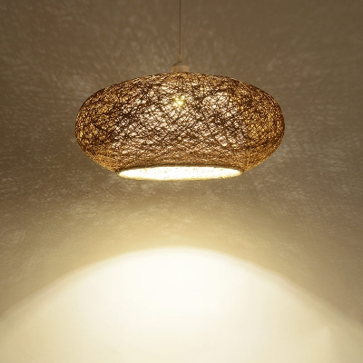 Rattan Nest Pendulum Light Rustic Single Dark Tan Pendant Light Fixture for Tea Room