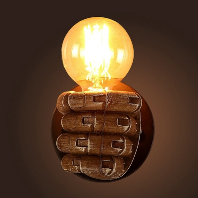 Resin Fist Shaped Wall Sconce Decorative 1 Bulb Brown Wall Mount Light for Corridor