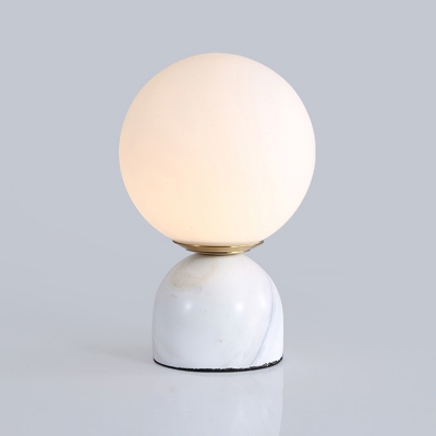 Simple Ball Shaped Table Lamp Cream Glass 1-Light Living Room Night Light with Marble Dome Base