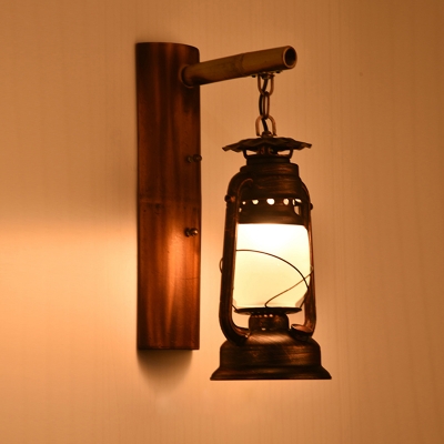 Single Kerosene Lantern Wall Hanging Light Nautical Frosted White Glass Wall Lamp for Restaurant