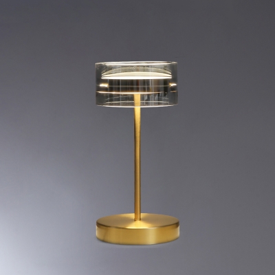 Smoke Grey Glass Round Nightstand Light Postmodern Brass Finish LED Table Light for Living Room