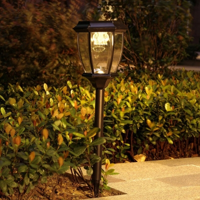 Solar Powered Patio Path Lamp Retro LED Stake Lighting with Bell Clear Glass Shade