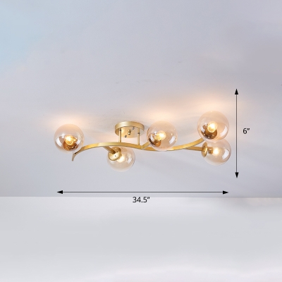 Tree Branch Metal Flush Mount Lighting Postmodern Ceiling Fixture with Ball Glass Shade for Living Room