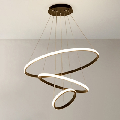 Aluminum Circle LED Hanging Light Minimalist 3-Light Coffee Chandelier for Dining Room