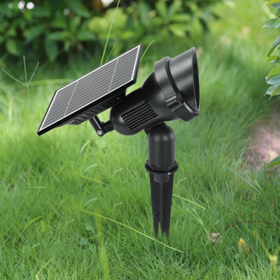 Angled Rotating Solar Path Lamp Modernist Metal Courtyard LED Stake Light in Black