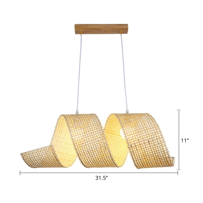 Artistic Spiral Pendant Lighting Bamboo 2 Bulbs Restaurant Suspension Light in Beige