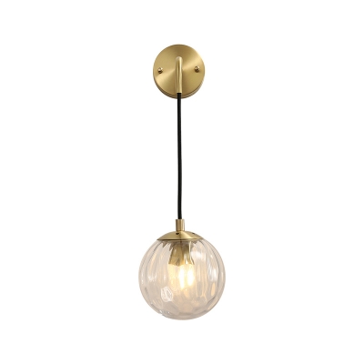 Ball Wall Lighting Fixture Postmodern Rippled Glass 1-Bulb Brass Wall Sconce Light