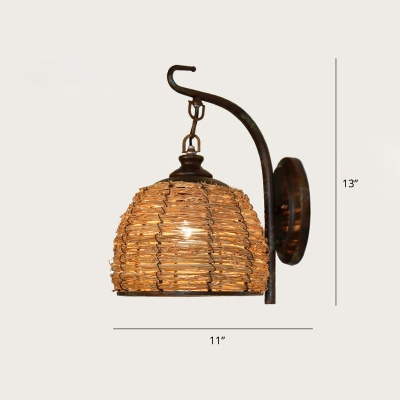 Bamboo Cage Wall Mounted Light Asian Style 1 Head Sconce Lighting for Restaurant