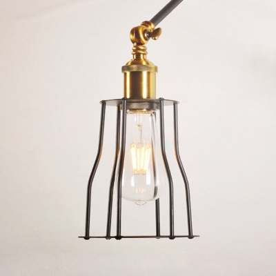 Black Cage Style Wall Lamp Warehouse Metal 1 Bulb Bedroom Reading Wall Light with Swing Arm