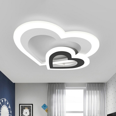 Black-White Heart Shaped LED Flushmount Minimalist 2-Light Acrylic Flush Ceiling Light for Bedroom