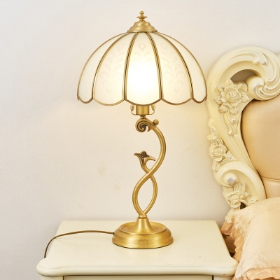 Brass Scalloped Night Light Minimalist White Printed Glass 1 Head Bedside Table Lamp