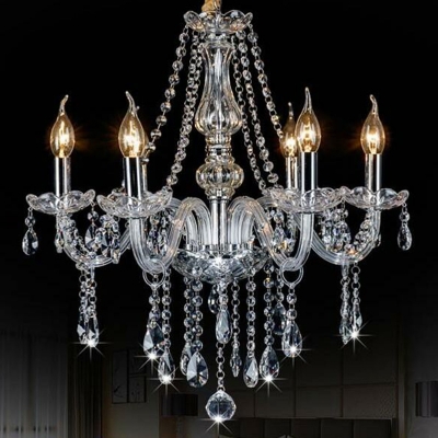 Candlestick Chandelier Light Fixture Victorian Clear Crystal Glass Hanging Lamp for Living Room