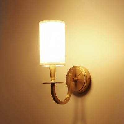 Cylindrical Fabric Wall Lamp Minimalist 1 Head Dining Room Sconce Lighting in Gold
