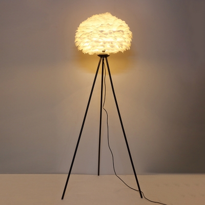 Domed Feather Floor Light Nordic 1-Light Standing Lamp with Foot Switch for Living Room