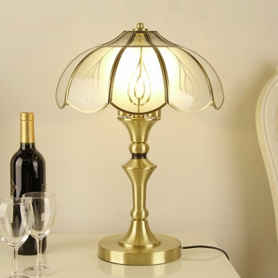 Frosted White Glass Petals Table Lamp Minimalist 2-Bulb Bedside Night Light in Gold