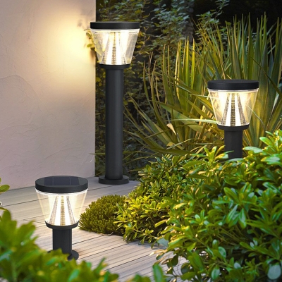 Garden LED Landscape Lamp Modern Black Solar Stake Light with Tapered Acrylic Shade