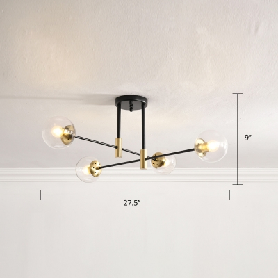 Glass Ball Semi Flush Mount Light Postmodern Black-Brass Ceiling Fixture for Bedroom