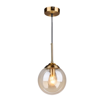 Glass Spherical Hanging Light Fixture Postmodern Single-Bulb Brass Drop Pendant for Living Room
