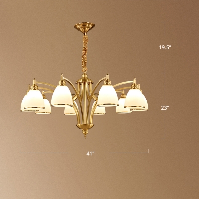 Gold Bell Shade Chandelier Lighting Retro Style Frosted Glass Living Room Pendant Light Fixture