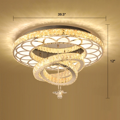 K9 Crystal Loop Shaped Flush Mount Light Modernist Silver LED Ceiling Lamp for Bedroom