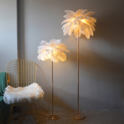 Nordic Palm Tree Shaped Floor Lamp Feather 1-Light Girls Room Standing Floor Light