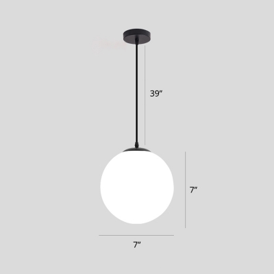 Opaline Glass Globe Hanging Light Simple Style Single Black Suspension Pendant for Restaurant