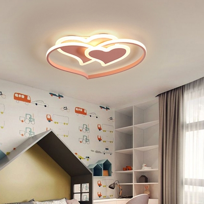 Pink Loving Heart LED Flush Mount Light Minimalist Romantic Acrylic Ceiling Lamp for Bedroom