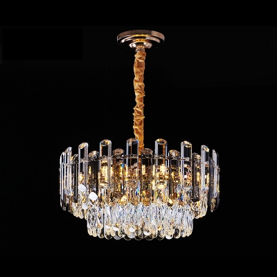 Round Hanging Lamp Modern Beveled Cut Crystal Clear Chandelier Light for Bedroom