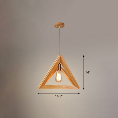 Triangular Cage Pendant Lamp Minimalist Wooden 1 Bulb Beige Ceiling Light for Dining Room