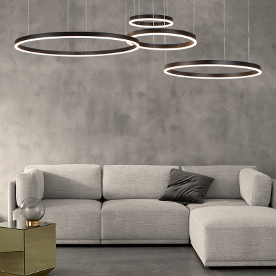 Acrylic Circular LED Chandelier Pendant Simplicity Black Suspension Light for Living Room