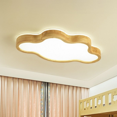 Cartoon Shaped Kids Room Flushmount Light Wooden Nordic Style LED Ceiling Mount Fixture