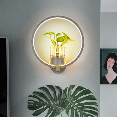 Circular Acrylic Sconce Light Fixture Nordic LED Wall Mounted Light with Glass Plant Pot