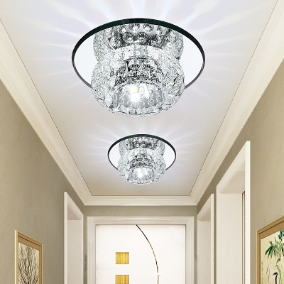 Clear Crystal Circle Flush Light Modern LED Flush Mount Ceiling Light for Corridor