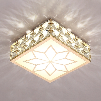 Crystal Embedded Square Ceiling Lamp Simplicity LED Flush Mounted Light for Corridor