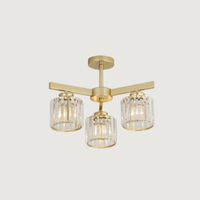 Cylindrical Semi Flush Light Postmodern Crystal Gold Finish Ceiling Mount Lamp for Living Room