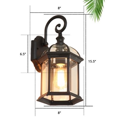 Dome Clear Glass Wall Light Fixture Vintage Single Garden Wall Mounted Lamp in Black