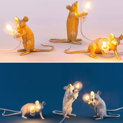 Exposed Bulb Mini Night Light Cartoon Resin 1 Head Bedroom Table Light with Mouse Deco