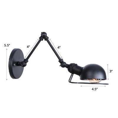 Industrial Swing Arm Reading Lamp 1-Light Metal Wall Mounted Light with Dome Shade