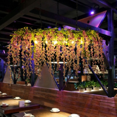 Iron Linear Island Lighting Industrial Restaurant Hanging Light with Imitation Plant Decor