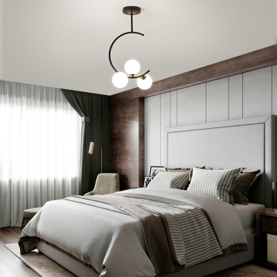 Ivory Glass Orbs Chandelier Lighting Minimalistic Suspension Pendant Light for Bedroom