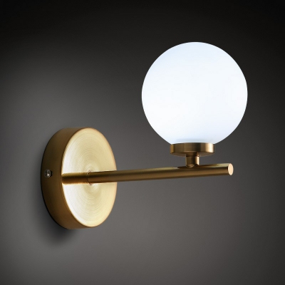 Minimalist Ball Wall Light Opaline Glass 1-Light Foyer Sconce Light Fixture in Gold