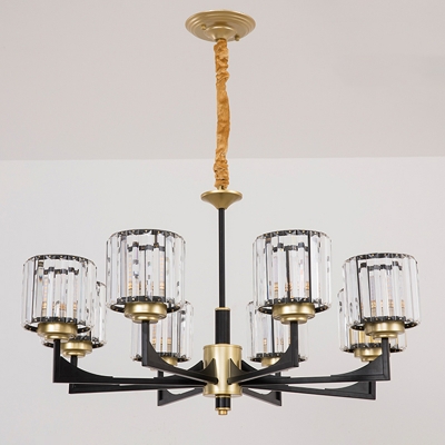 Minimalist Cylindrical Chandelier Prismatic Crystal Bedroom Suspension Pendant in Gold and Black