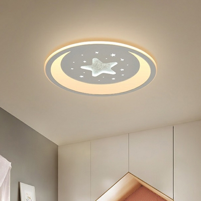 Moon and Star Hollow-out Ceiling Light Nordic Acrylic White Ultrathin LED Flush Mount Fixture