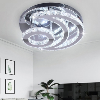 Moon Shaped Bedroom Flush Mount Lamp Crystal Minimalist LED Semi Flush Ceiling Light in Silver