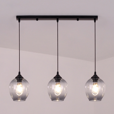 Nordic Dome Cluster Pendant Light Smoke Grey Glass 3-Bulb Dining Room Ceiling Suspension Lamp