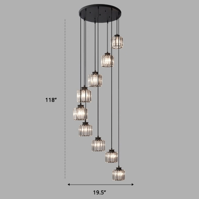 Prismatic Crystal Cylindrical Pendant Lamp Modernism Multiple Hanging Light for Stairway