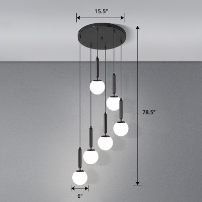Spherical White Glass Multi-Light Pendant Simple Style Hanging Light for Living Room