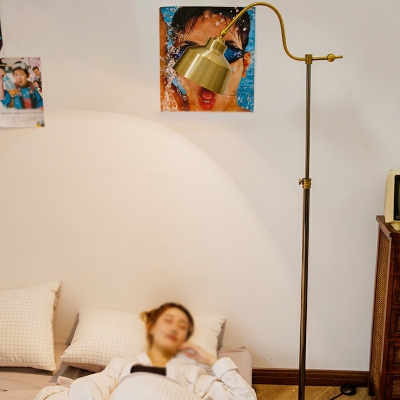 Swivel Shade Floor Reading Lamp Postmodern Metal 1 Head Living Room Floor Light in Black-Gold