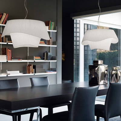 Waveform Edge Hanging Light Modern Pleated Fabric 1-Light White Pendant for Restaurant