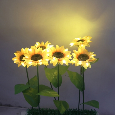 Yellow Sunflower Solar Stake Lighting Art Deco 1 Head Plastic Ground Light for Garden